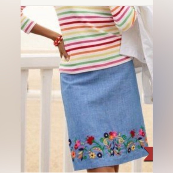 Talbots chambray embroidered floral linen blend skirt size 4 - Picture 1 of 8